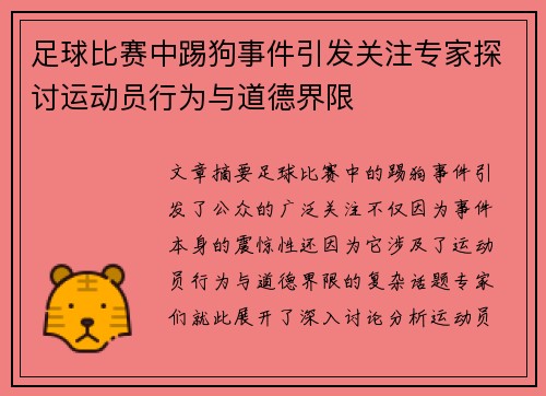 足球比赛中踢狗事件引发关注专家探讨运动员行为与道德界限