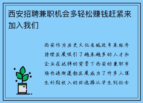 西安招聘兼职机会多轻松赚钱赶紧来加入我们