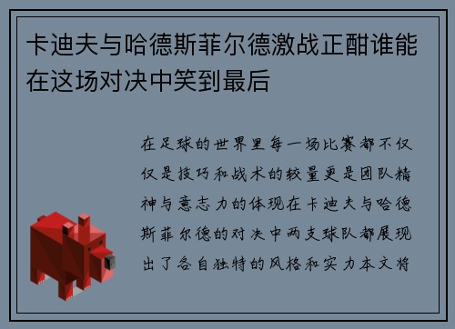 卡迪夫与哈德斯菲尔德激战正酣谁能在这场对决中笑到最后